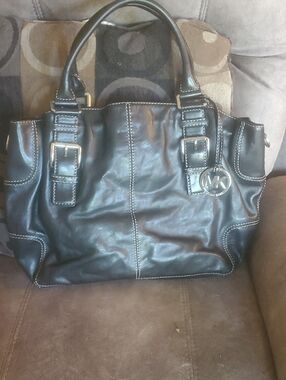 Michael Kors Black Leather Tote with MK Charm